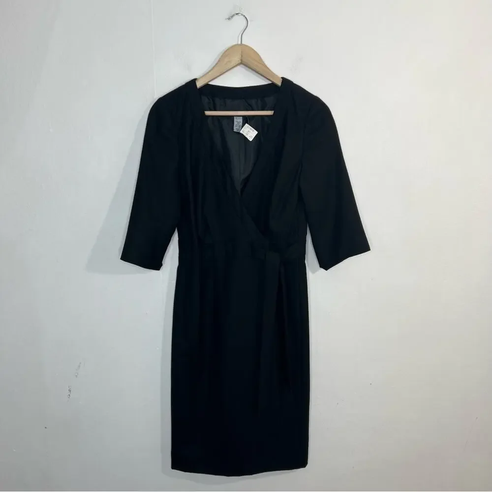 J. Crew Wool Fit and Flare Wrap Style Black Dress Size 6 NWT